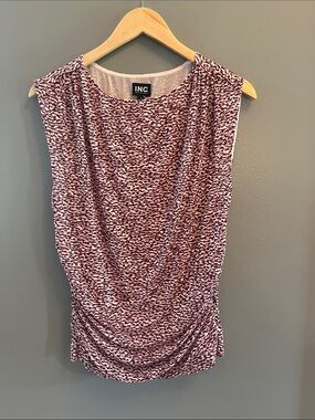 INC International Concepts Burgundy and White Patterned Sleeveless Top